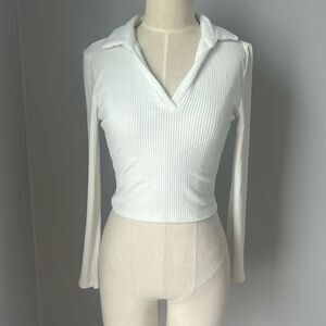 Alter’d State Cropped Collared Ribbed Sweater Top - Cream/White - Women’s Small